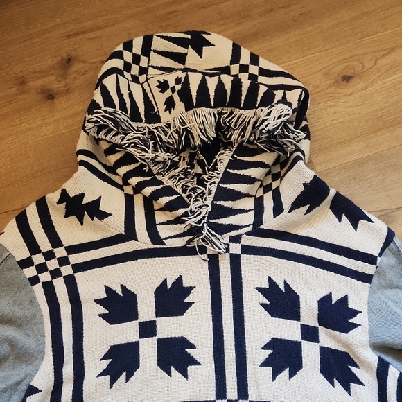 Blanket Hoodie Denim Sleeves Patterned Men's Hoodie Handmade - Picture 5 of 6